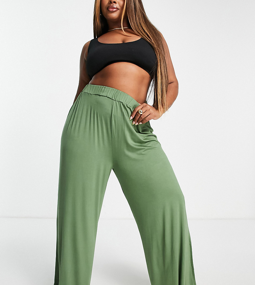 Plus-size trousers by ASOS DESIGN Dreaming of the beach High rise Elasticated waist Wide leg