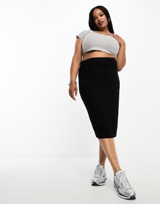 Asos Curve Asos Design Curve Jersey Pencil Midi Skirt In Black