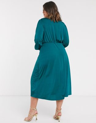 teal satin wrap dress