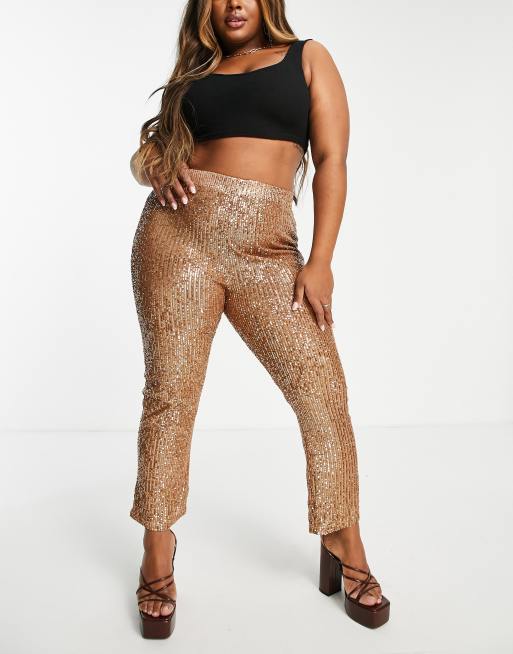 Plus Sequin Slim Wide Leg Pants