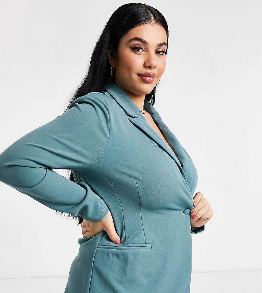 ASOS DESIGN Curve jersey single breasted suit blazer in sage-Green