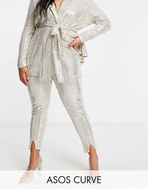 ASOS DESIGN Curve jersey slim suit trouser in sequin | ASOS