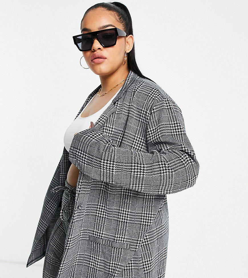 ASOS DESIGN Curve jersey slouch blazer in prince of wales check-Multi
