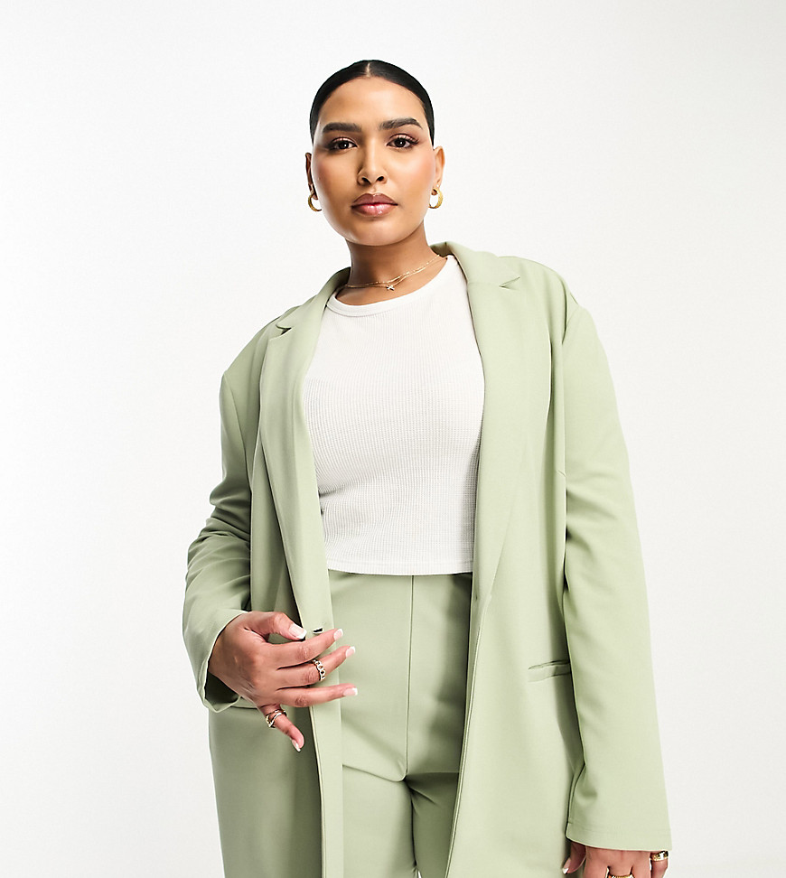 Asos Curve Asos Design Curve Jersey Slouch Suit Blazer In Sage-green