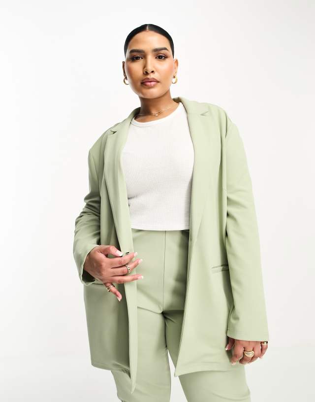 ASOS DESIGN Curve jersey slouch suit blazer in sage