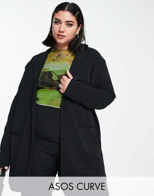 ASOS DESIGN Curve jersey slouchy suit blazer in black | ASOS