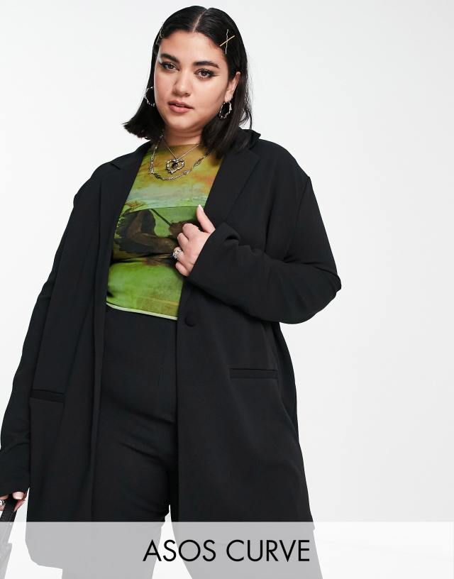 ASOS DESIGN Curve jersey slouchy suit blazer in black