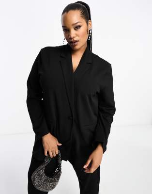 Asos Design Curve Jersey Slouchy Suit Blazer In Black