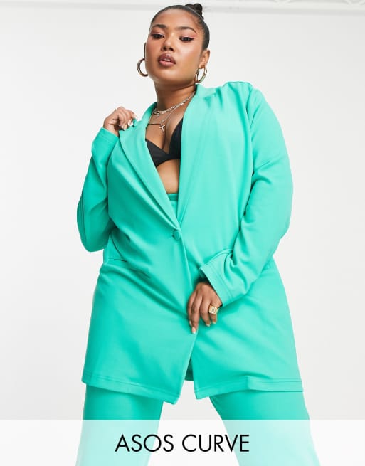 ASOS DESIGN Curve jersey slouchy suit blazer in green