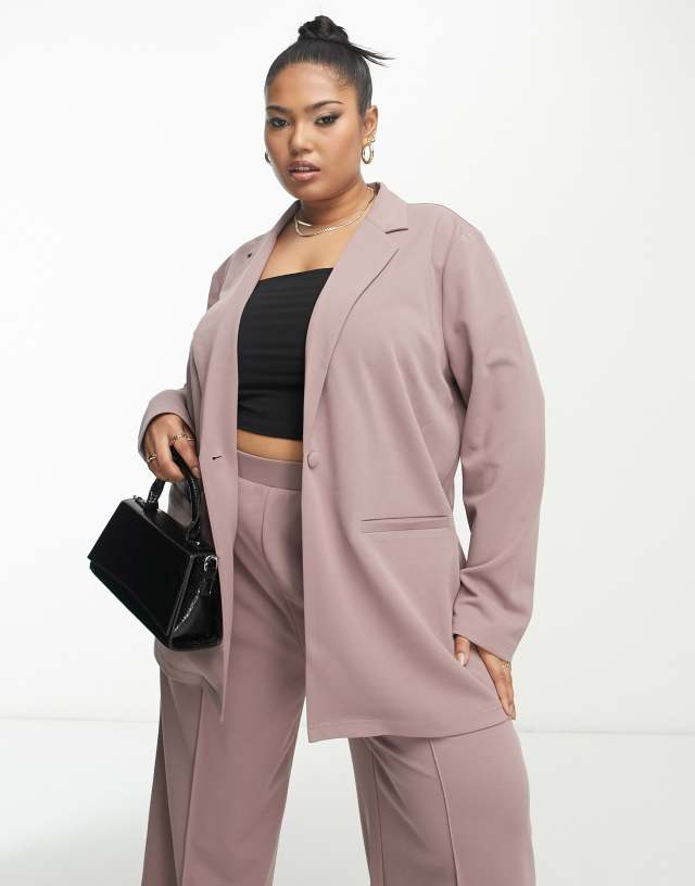 ASOS DESIGN Curve jersey slouchy suit blazer in mink