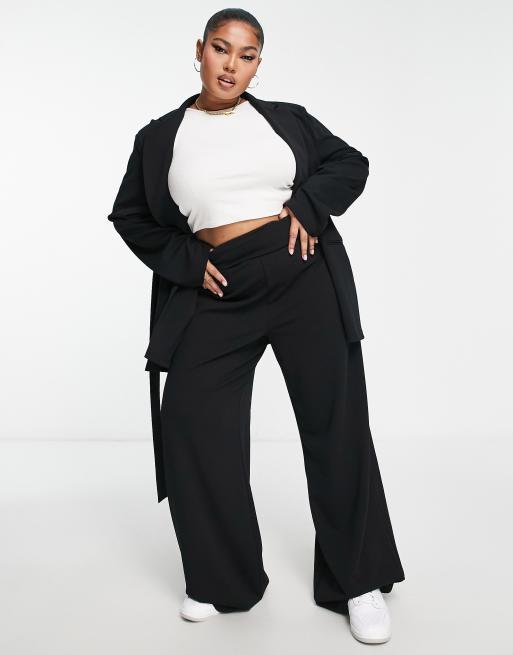 Black Super High Waisted Belted Wide Leg Trousers