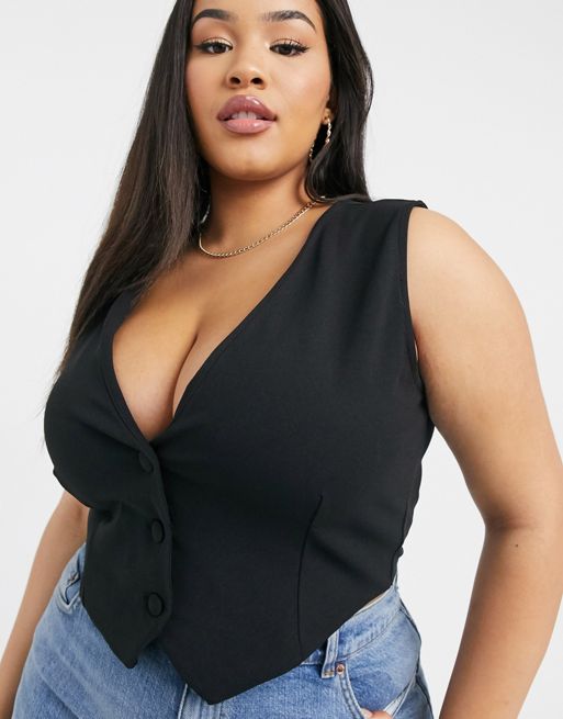 Plus Size V-Neck Bodysuit - Black