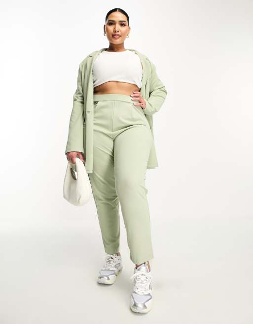 ASOS DESIGN Curve jersey tapered suit pants in sage