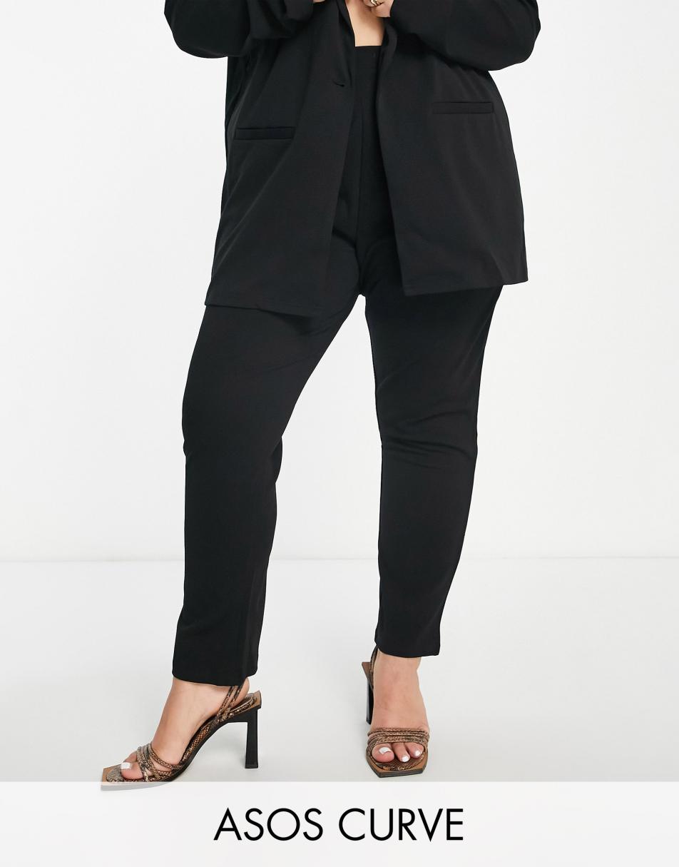 ASOS DESIGN Curve jersey tapered suit trousers in black