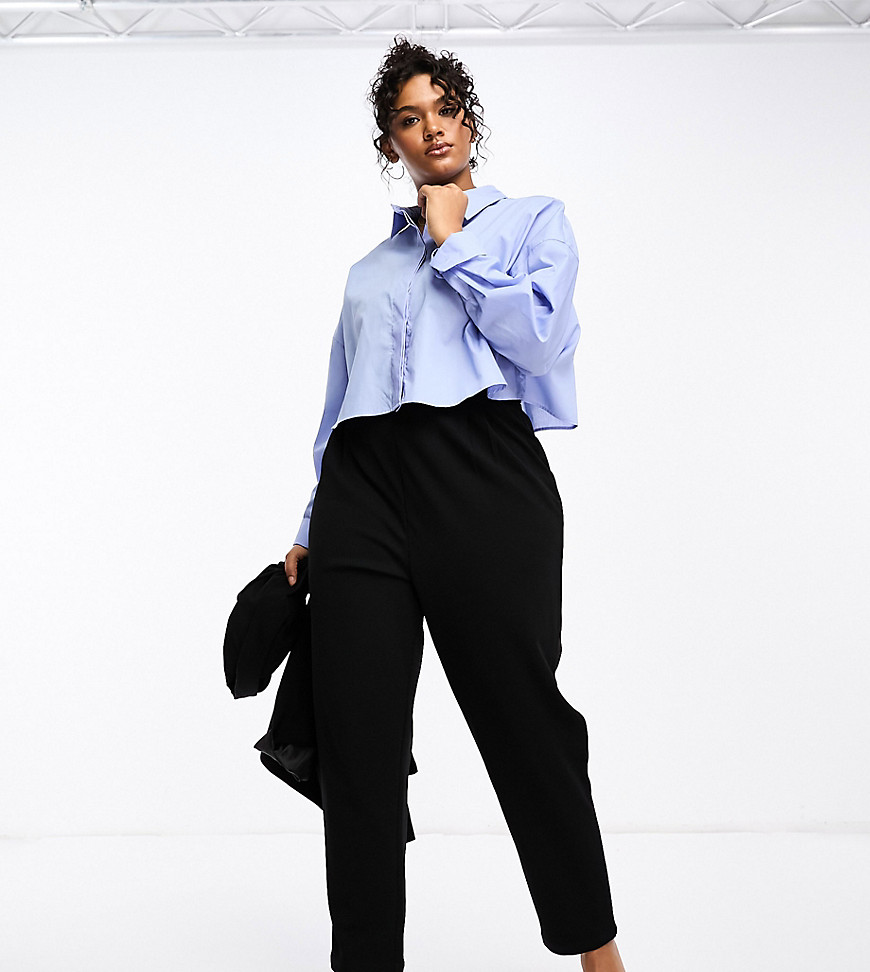 ASOS DESIGN Curve jersey tapered suit trousers in black