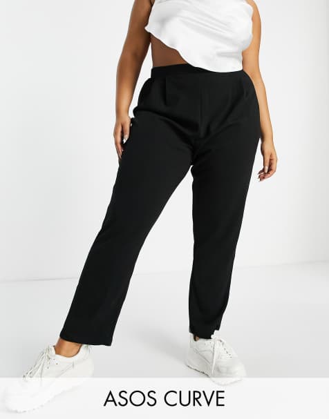 ASOS DESIGN Curve jersey tapered suit trousers in black - view 1