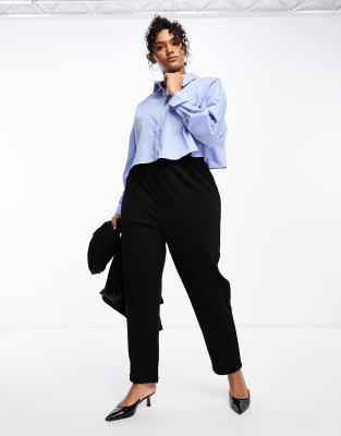 ASOS Curve ASOS DESIGN Curve jersey tapered tailored trousers in black