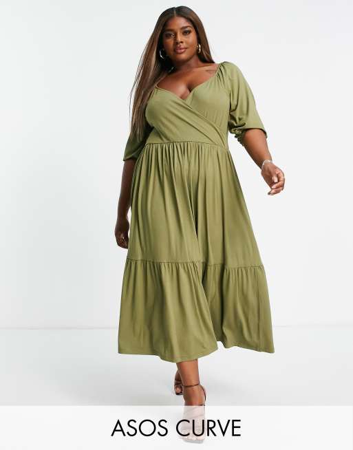 ASOS DESIGN Curve jersey wrap smock midi dress