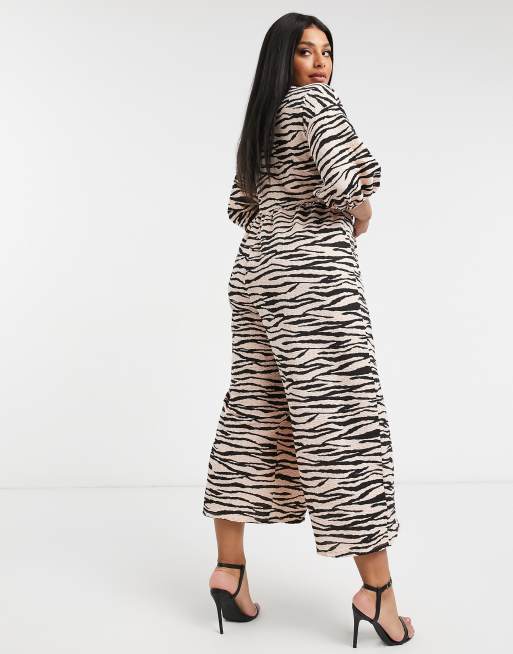 ASOS DESIGN curve jersey wrap smock textured jumpsuit in animal print, 2 of 4