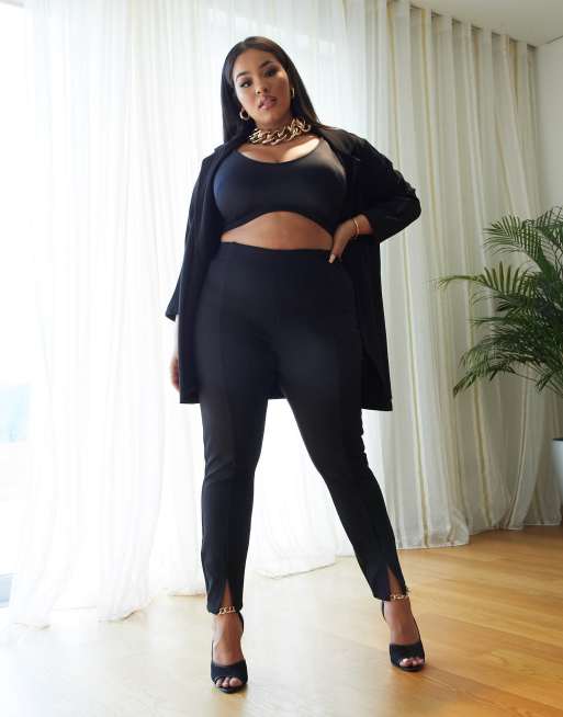 ASOS DESIGN Curve jersey wrap suit blazer in black, 3 of 4