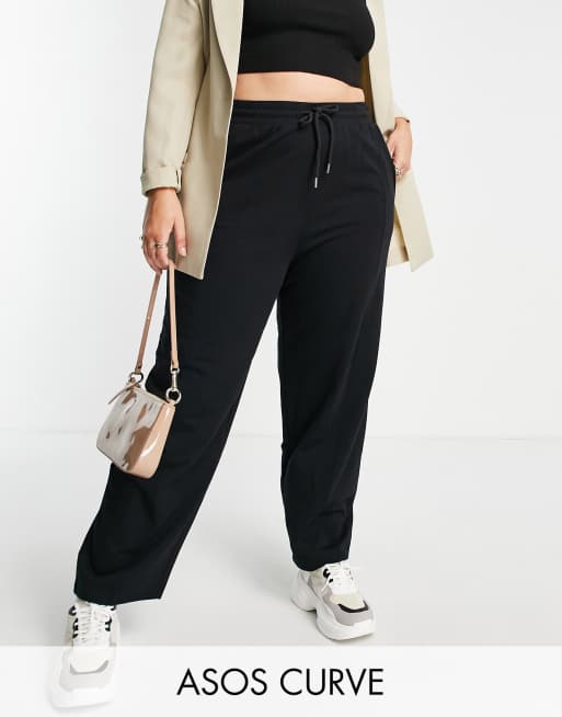 ASOS DESIGN Curve - Jogger coupe droite en coton à taille large et nervures - Noir - BLACK