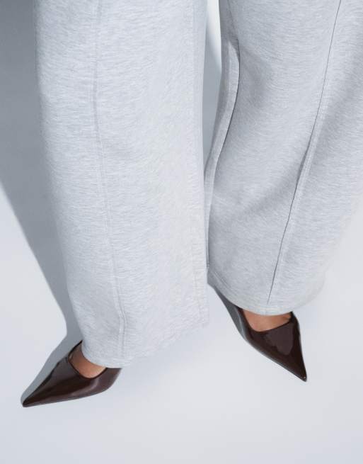 ASOS DESIGN Curve jogger met wijde pijpen in scuba-achtige stof met plooidetail in gemêleerd grijs, 5 van 5