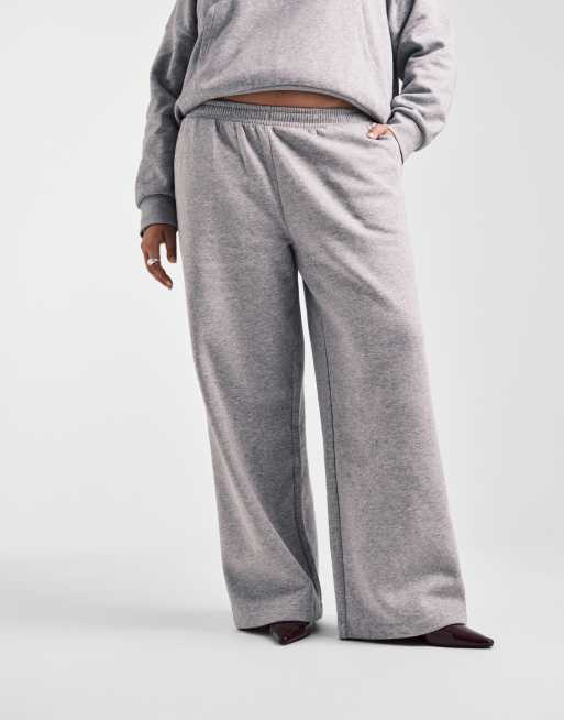 ASOS DESIGN Curve - Joggers a fondo ampio grigio mélange con interno spazzolato, 2 di 5