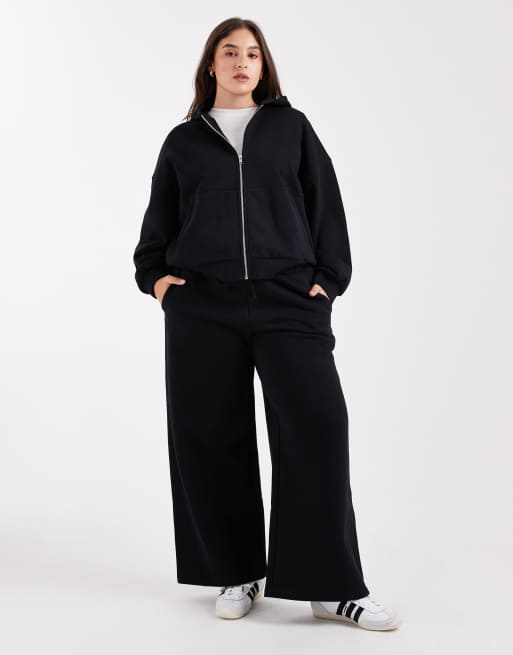 ASOS DESIGN Curve - Coordinato premium pesante 500 gsm nero con cuciture, 2 di 3