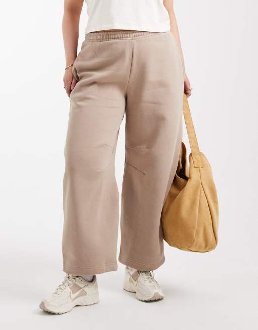 ASOS DESIGN Curve - Joggers bombati color tortora moka con interno spazzolato