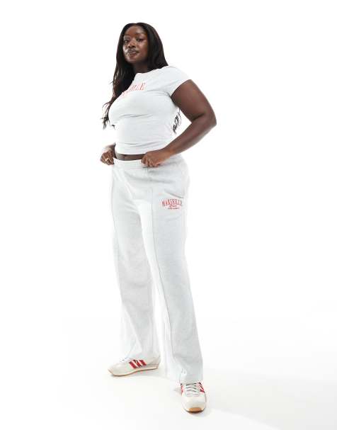 ASOS DESIGN Curve - Joggers dritti color ghiaccio mélange con grafica "Marseille" ricamata - view 1