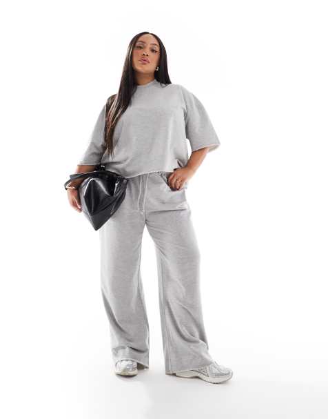 ASOS DESIGN Curve - Joggers dritti grigio mélange con orlo grezzo - view 1