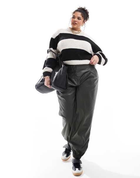 ASOS DESIGN Curve - Joggers kaki in pelle sintetica - view 1