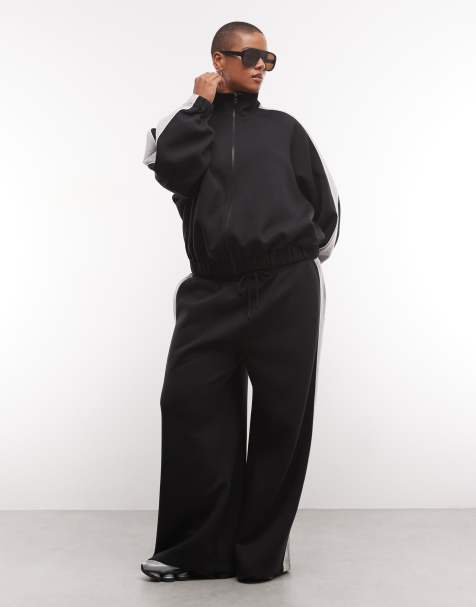 ASOS DESIGN Curve joggers med paneler i sort og grå scuba-lignende stof - view 1