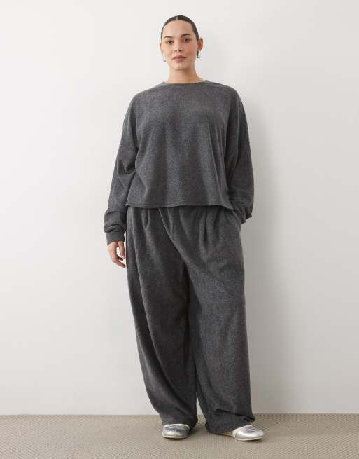 ASOS DESIGN Curve - Mix & Match - Ensemble confort en molleton léger - Anthracite, 2 de 3