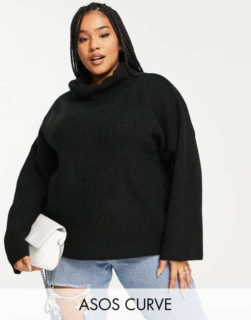 ASOS DESIGN Curve jumper in rib with high neck in black