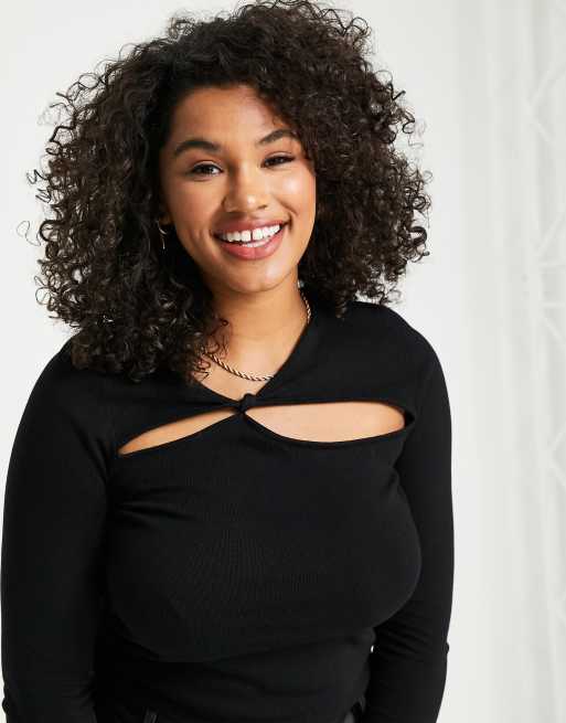 ASOS DESIGN Curve jumper with cut out and knot front detail in black, 4 of 4