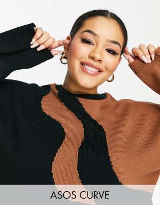 ASOS DESIGN Curve jumper with wave pattern in black - view 1