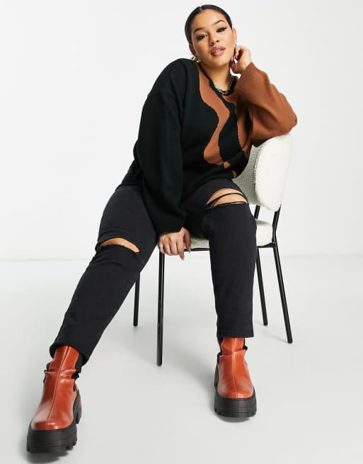 ASOS DESIGN Curve jumper with wave pattern in black, 2 of 4