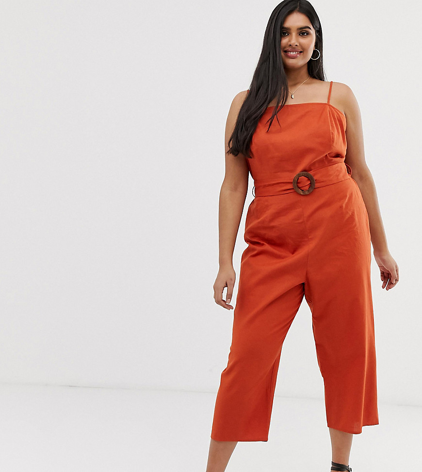 ASOS DESIGN Curve – Jumpsuit i förklädesmodell med skärp och smala axelband-Orange