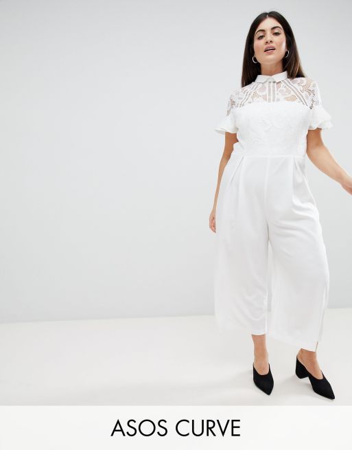 ASOS DESIGN Curve - Jumpsuit met kanten top en culottepijpen