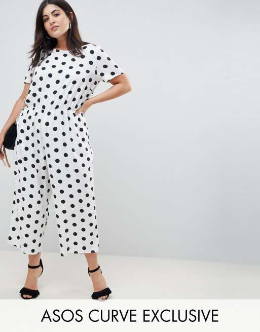 ASOS Design CURVE - Jumpsuit met korte mouwen en stippenprint