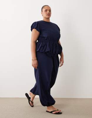 Asos Curve Asos Design Curve Jumpsuit With Peplum And Balloon Legs In Blue