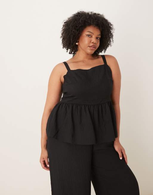 ASOS DESIGN Curve jumpsuit with peplum waist in black, 2 of 4