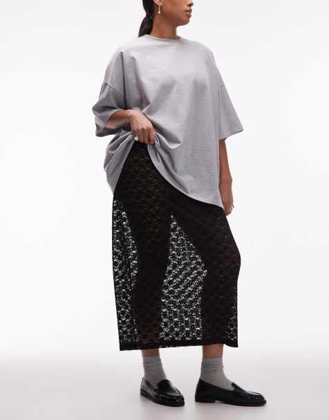 ASOS DESIGN Curve - Jupe colonne longue en dentelle transparente - Noir - view 1