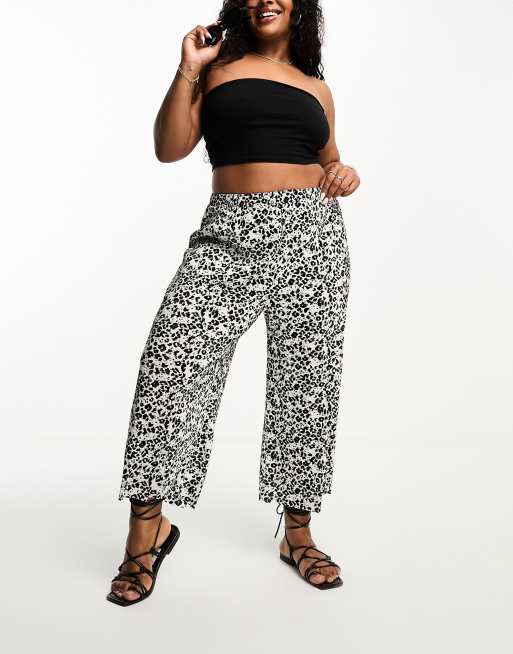 ASOS DESIGN Curve Jupe culotte ample et plissee a imprime animal Noir et blanc