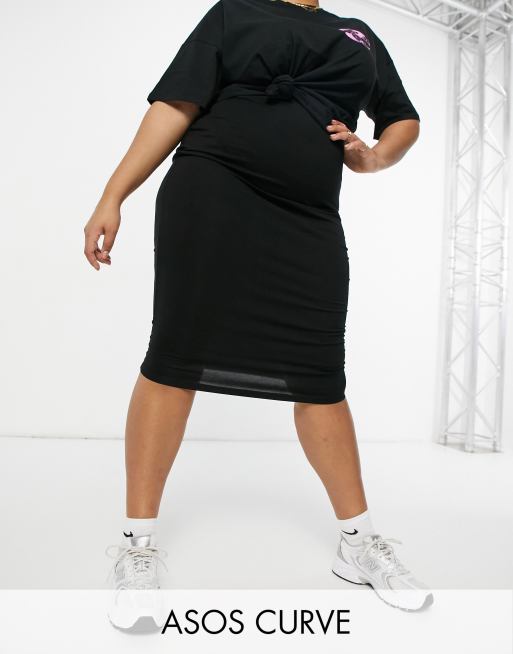 ASOS DESIGN Curve - Jupe fourreau mi-longue en jersey - Noir