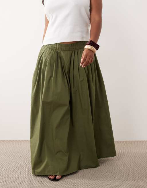 ASOS DESIGN Curve jupe longue ample à taille élastiquée kaki, 2 de 5