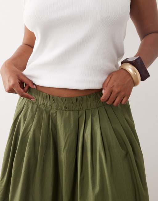 ASOS DESIGN Curve jupe longue ample à taille élastiquée kaki, 3 de 5