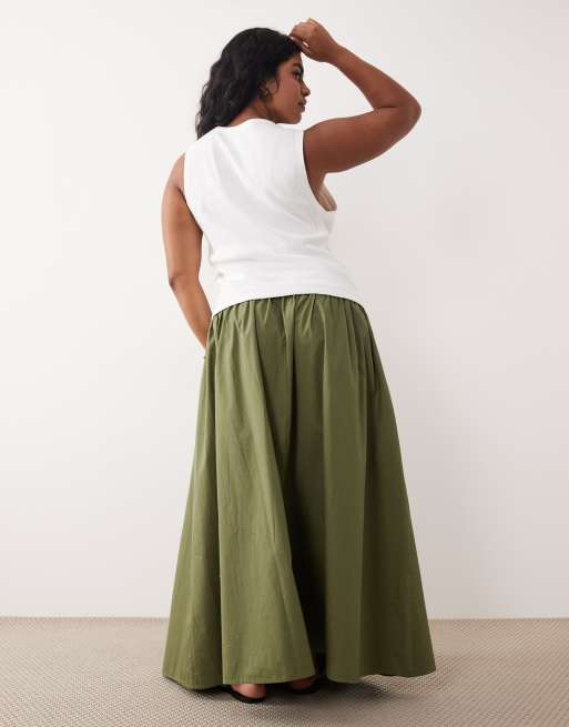 ASOS DESIGN Curve jupe longue ample à taille élastiquée kaki, 5 de 5