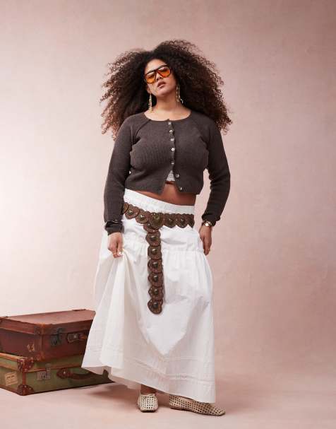 ASOS DESIGN Curve - Jupe longue bohème avec ourlet brodé - Blanc - view 1